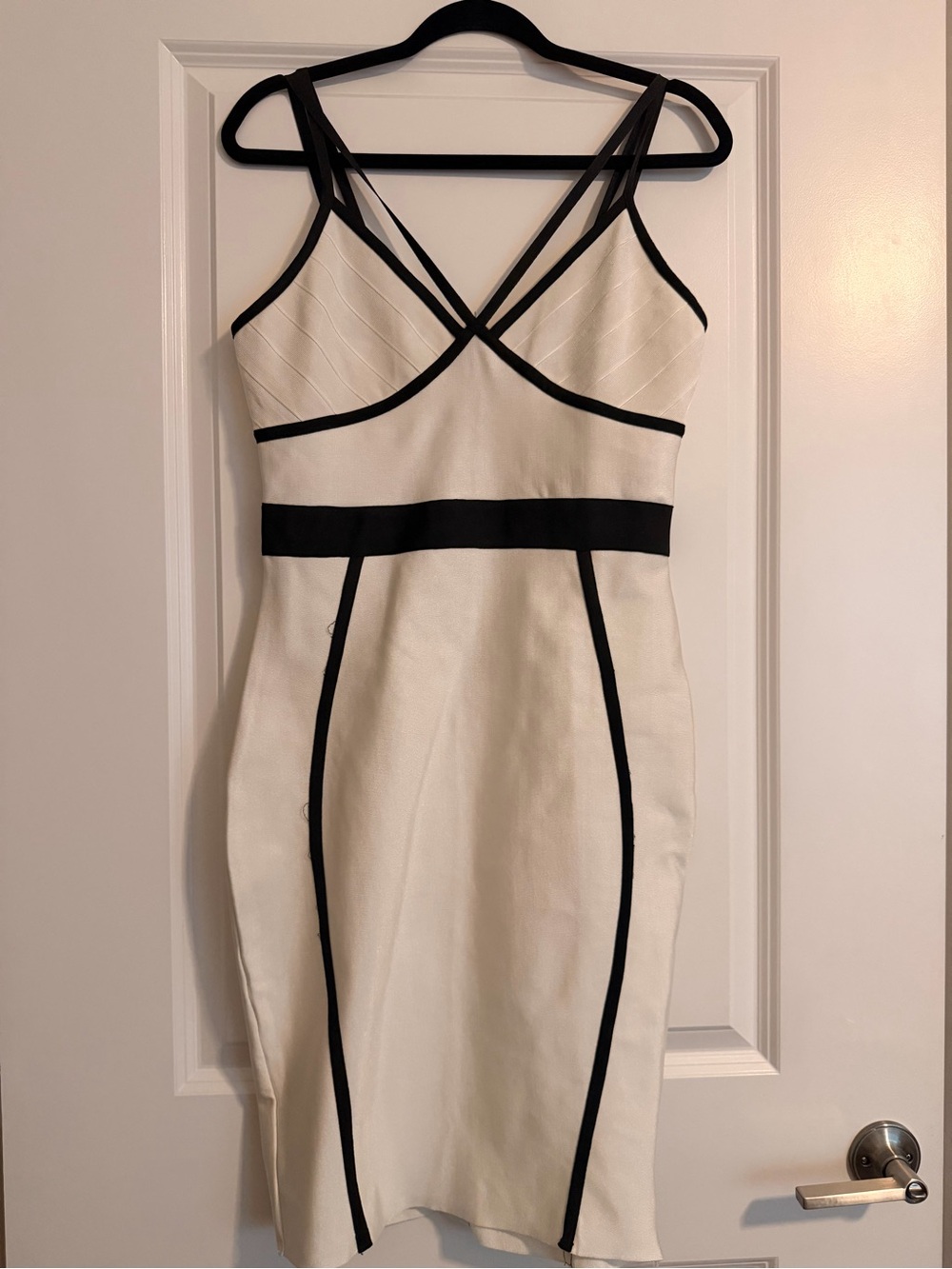 Missguided Ivory Midi Dress with Black Contrast